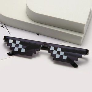 Black 8 Bit Pixel Video Game Sunglasses, Unisex Meme Pixelated Eyewear‎
